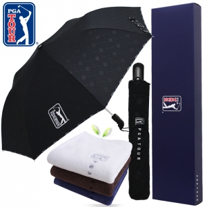PGA 2단 엠보선염바이어스 완전자동우산+150g면사타올세트 | 우산 타올 선물세트 판촉물 제작