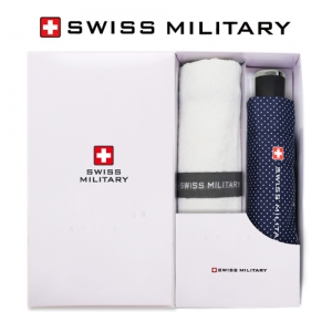 스위스밀리터리 3단수동 핀도트 + 120g세면타올 세트 | 우산 타올 선물세트 판촉물 제작