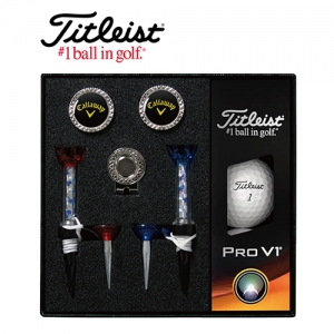 타이틀리스트 Pro V1 골프볼 볼마커 자석티 세트(골프볼 3구, 볼마커 2개, 자석클립 1개, 자석티 2개) (140*135*45mm/240g) | 골프용품세트 판촉물 제작