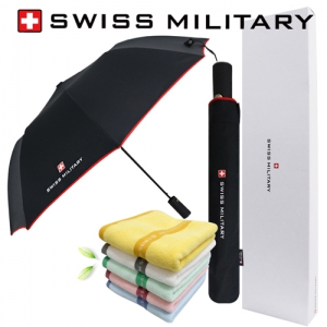 스위스밀리터리 2단자동 레드바이어스 + 120g면사타올 세트 | 우산 타올 선물세트 판촉물 제작