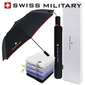 스위스밀리터리 2단자동 레드바이어스 + 140g면사타올 세트 | 우산 타올 선물세트 판촉물 제작