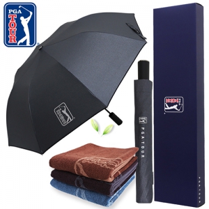 PGA 2단자동 블랙메탈+170g죽사타올세트 | 우산 타올 선물세트 판촉물 제작