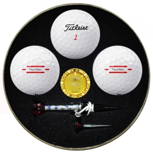 타이틀리스트 원형 트루필 3구 순금볼마커 자석티세트 (135*135*45mm) | 골프용품세트 판촉물 제작