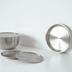 스텐접시+펀칭접시2P세트 21cm / 24cm | 그릇 접시 쟁반 판촉물 제작
