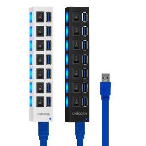 유니콘 XH-Q5 USB3.0 7포트 허브 (35.6x165x22mm / 케이블 길이 약 520mm / 73g) | USB허브 어댑터 판촉물 제작