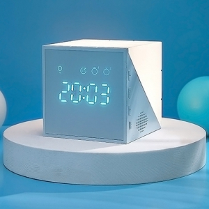 큐브 스누즈 무드등 LED 미니탁상 음성인식 무소음알람시계 | 탁상시계 판촉물 제작