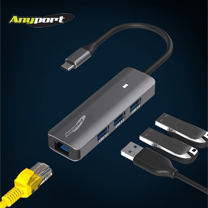 애니포트 4IN1 알루미늄바디 C타입허브 기가랜포트 USB허브 AP-TC41UL | USB허브 어댑터 판촉물 제작