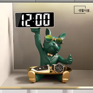 생활더봄 불독 인테리어 장식 트레이 LED 시계 차키보관함 4 color | 도어벨 장식품 판촉물 제작