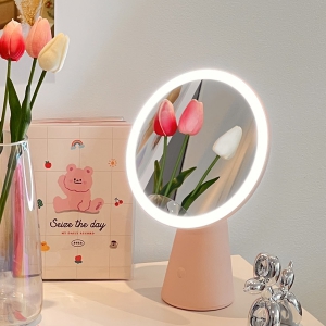 플랜룩스 써클 LED조명 거울 (핑크) | 탁상거울 판촉물 제작