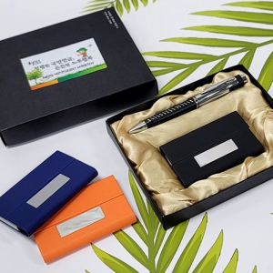 선물세트2종 칼라 명함케이스+가죽 메탈볼펜 USB메모리(8G | USB볼펜세트 판촉물 제작