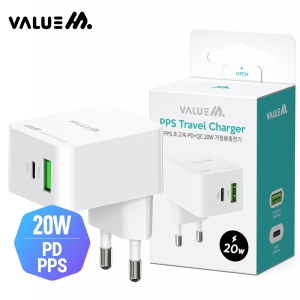 [밸류엠] 가정용 스퀘어 20W(PD3.0+QC3.0) 2포트  PPS 초고속 분리형 충전기(케이블 미포)