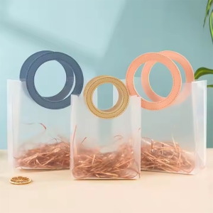 PVC 반투명 토트 가죽 손잡이 쇼핑백