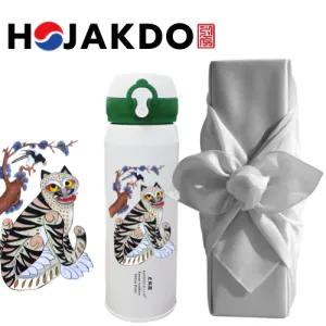 한국전통 민화 호작도 까치와 호랑이 원터치 텀블러 500ml 기프팅 (보자기 포장) | 스텐머그 머그형텀블러 판촉물 제작