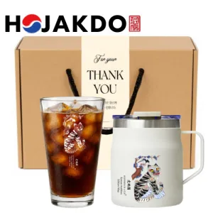한국전통 K컬쳐 샤이닝 글라스컵 호작도 파우더 머그컵 380ml 기프팅 | 텀블러 기타선물세트 판촉물 제작