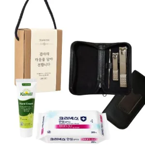 휴대용 위생키트 777 쓰리쎄븐 손톱깎이(3PCS)  + 크리넥스 살균소독 물티슈 + 카밀 핸드크림 선물세트 | 손톱깎이 네일케어 판촉물 제작