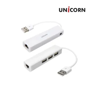 [유니콘] USB 유선랜카드 USB2.0 허브 3포트 ULAN-203H (97mm x 24mm x 16mm / 34g) | USB허브 어댑터 판촉물 제작
