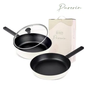 [Pure-Rin] 퓨어린 국내생산 화이트  인덕션 (IH) 프라이팬 3종A세트(프라이팬28cm+궁중팬28cm+ 유리뚜껑 28cm) | 후라이팬 판촉물 제작