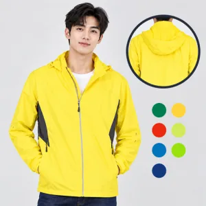 남녀공용 배색 탈부착 후드 바람막이 자켓 단체행사 근무복 유니폼 M~3XL | 의류 판촉물 제작