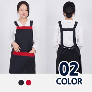남자 여자 포인트업 배색 H형 앞치마 카페 식당 주방 서빙 단체 유니폼 | 앞치마 판촉물 제작
